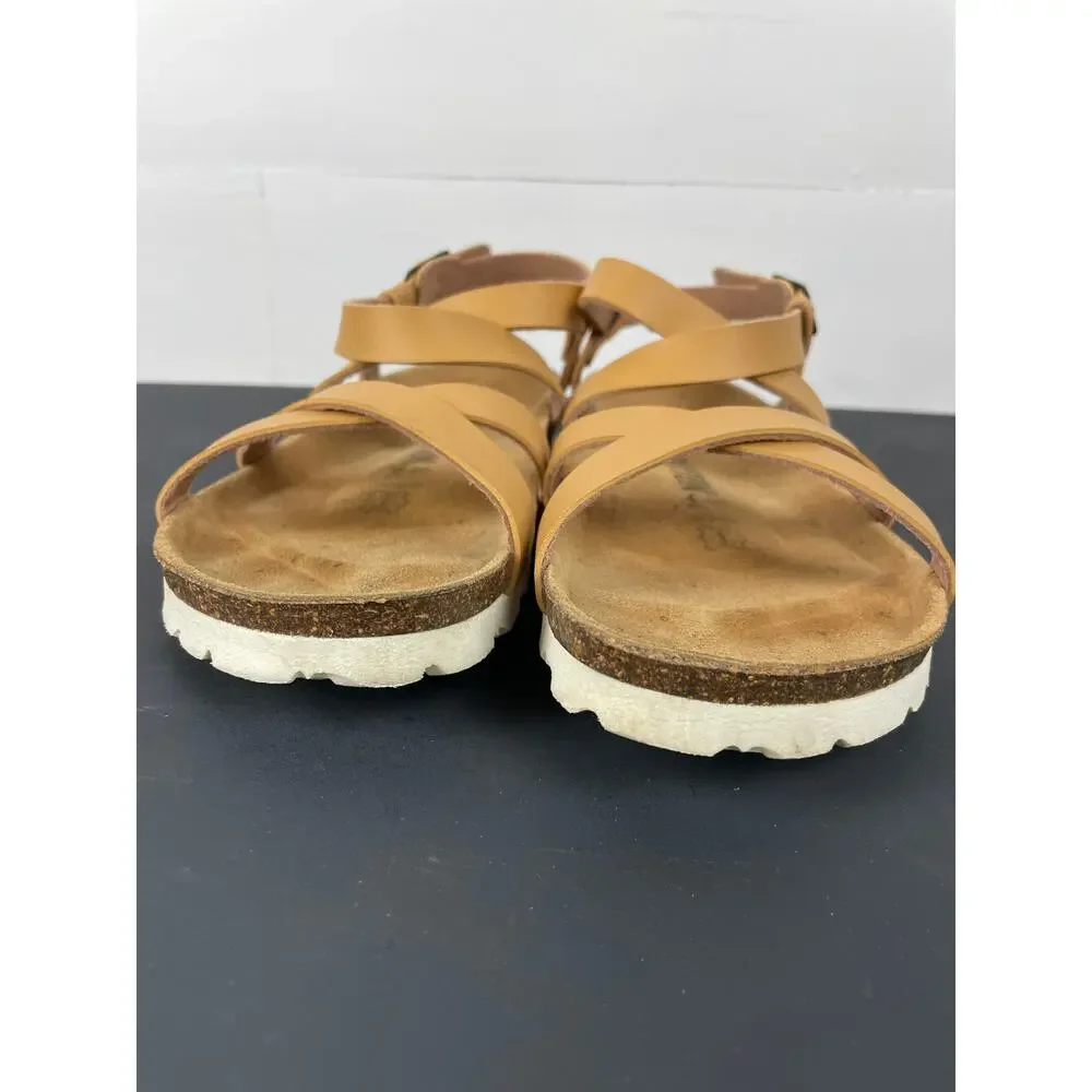 Bayton Tan Leather Strappy Cork Footbed Comfort Sandals Size EU 39 / US Women 8